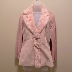 Pale Pink Sueded Sweater with Fur Collar